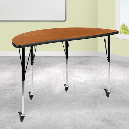 Flash Furniture Half Round 24 W, 47.5 L, 30 H, Chrome, Laminate, Particleboard, Steel, Wood Grain XU-A48-HCIRC-OAK-T-A-CAS-GG